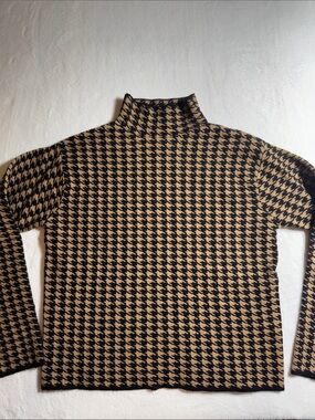 Line & Dot Black and Camel Houndstooth Mock Turtleneck Sweater
